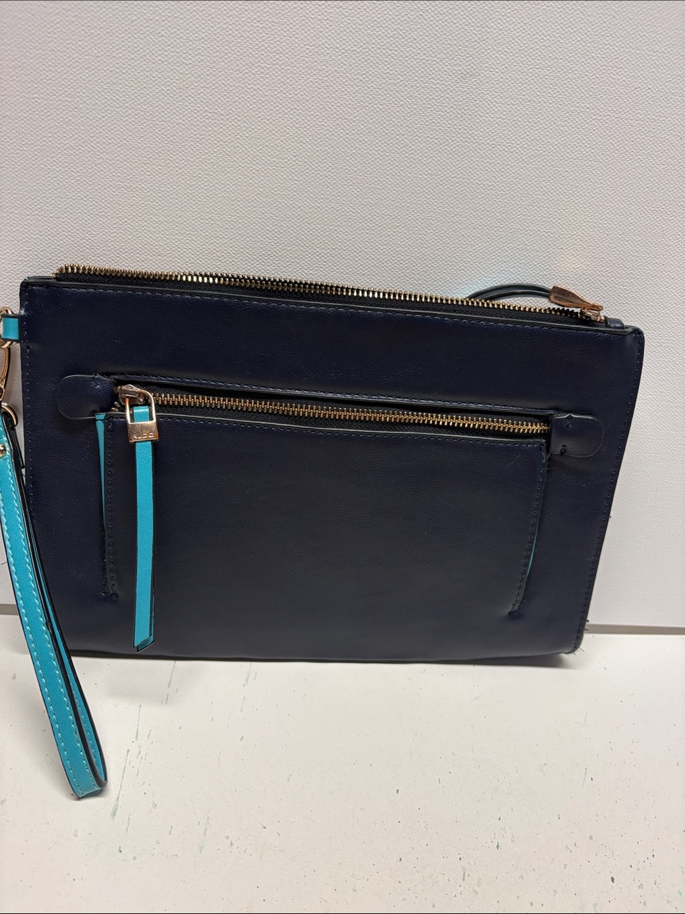 Aldo Navy Wristlet Clutch with Turquoise Accents